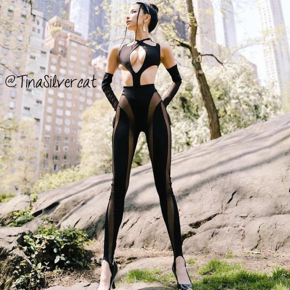 Mugler X H&M Mesh-paneled Stirrup Leggings Black NWT - Picture 4 of 16